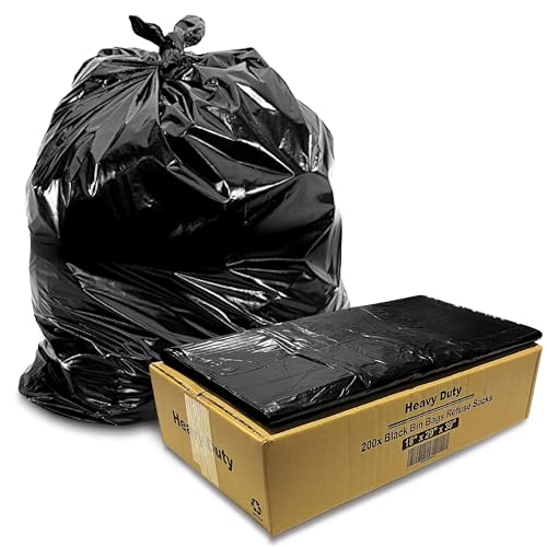 JeeJaan 200 Large Bin Bags Heavy Duty Black Refuse Sacks for Household Garbage 100L Capacity Strong Black Bin Liners for Rubbish Garbage Bags - (18 x 29 x 39)