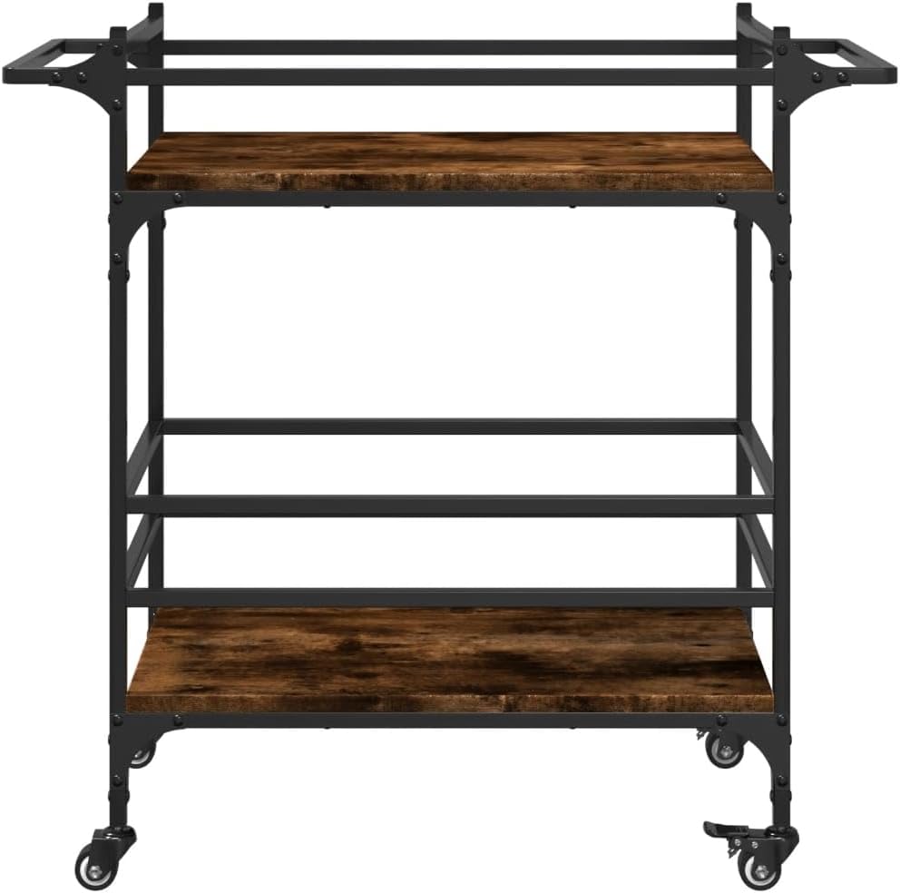 Kitchen Trolley Smoked Oak Engineered Wood 32.3"x15.7"x30.9" Rolling Kitchen Cart with Wheels Durable Serving Cart Kitchen Storage Cart Mobile Cart for Kitchen Utility and Dining Trolleys
