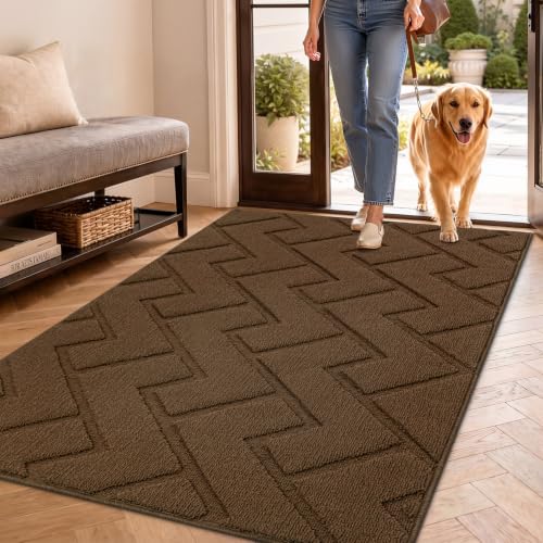 Image of hicorfe Front Door Mat Outside Entrance,36 inchx59 inch Absorbent Muddy Dirt Resist Welcome Door Mats Outdoor Indoor,Stain and Fade Resistant,Non Slip Backing Entry Mat Doormat for Entryway(Dark Brown)