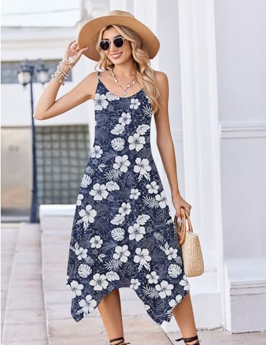 Image of Zeagoo Women Summer Midi Dresses 2026 Hawaiian Bohemian Beach Cover Up Sundress Spaghetti Strap Casual Dress with Pockets