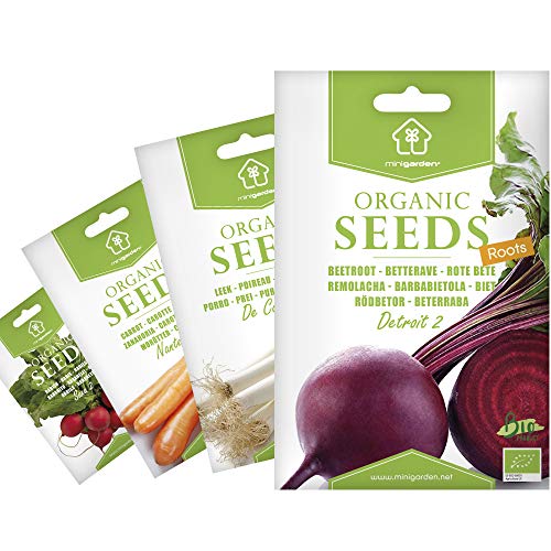 Semillas Ecológicas Minigarden, Selección RAÍCES: Remolacha, Puerro, Zanahoria y Rabanito