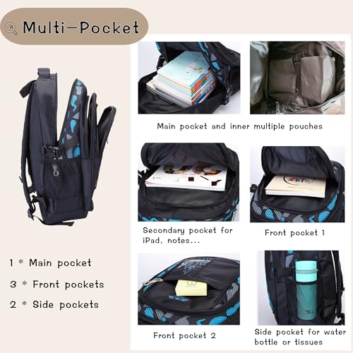 Camo Boys Backpack for Elementary Middle Junior High School Kids, Camouflage School Bags Kids Backpack for Boys Bookbag, A-Camo-blue - Image 6