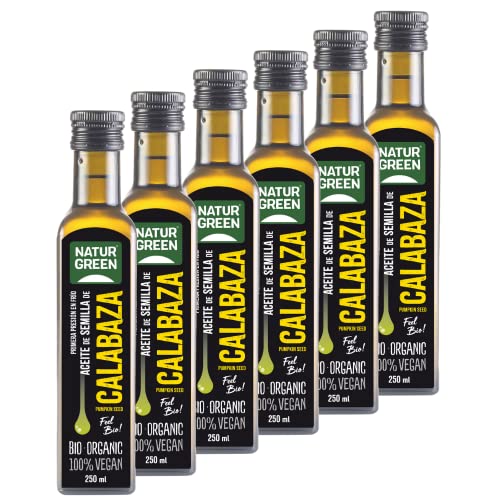NaturGreen - Aceite Calabaza Bio, 100% Aceite de Semillas de Calabaza Ecológica, Primera Presión, 250 Mililitros, Pack 6 Unidades