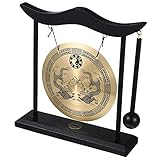 KAILIKETIY Vintage Tischgong Aus Kupfer Mit Drachenmuster Und Schlägel Chinesisches Gonginstrument Zur Meditation Und Bürodekoration