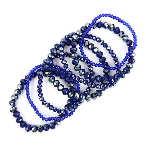 RIAH FASHION Bohemian Multi-Layer Beaded Stacking Statement Bracelets - Versatile Stretch Strand Sparkly Crystal Beads Wrap Slip-on Cuff Bangle Set3