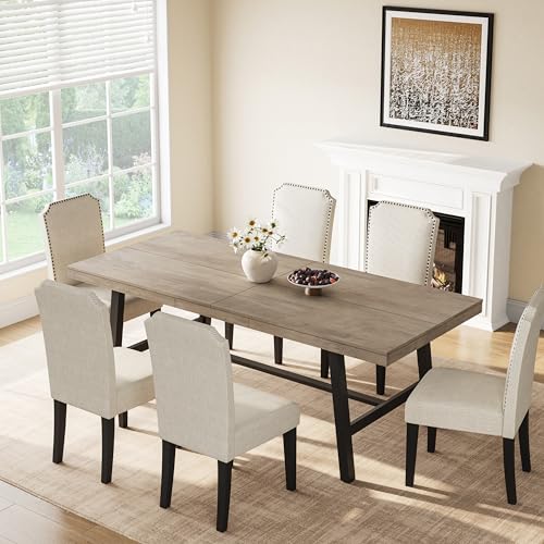 Image of GarveeHome Industrial Dining Table for 6-8 People, 78.74 inch Long Large Kitchen Table with Sturdy Metal Frame, Rectangular Counter for Dinner, Kitchen, Dining Room (Grey, 79 inch Non-extendable)
