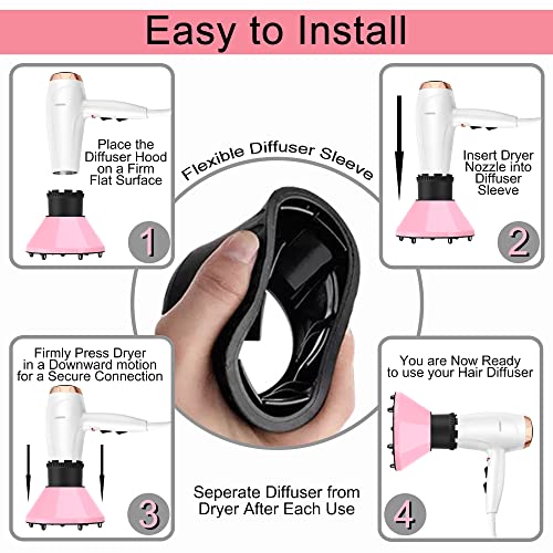 Universal Hair Diffuser for Blow Dryers with 1.7 to 2.2 inch Nozzles (Pink)