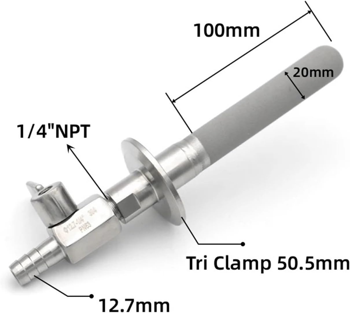 SS316L 50.5 Tri Clamp Stainless Steel 1/4" Filter Element(with Valve,12inch xFerrule 50.5)