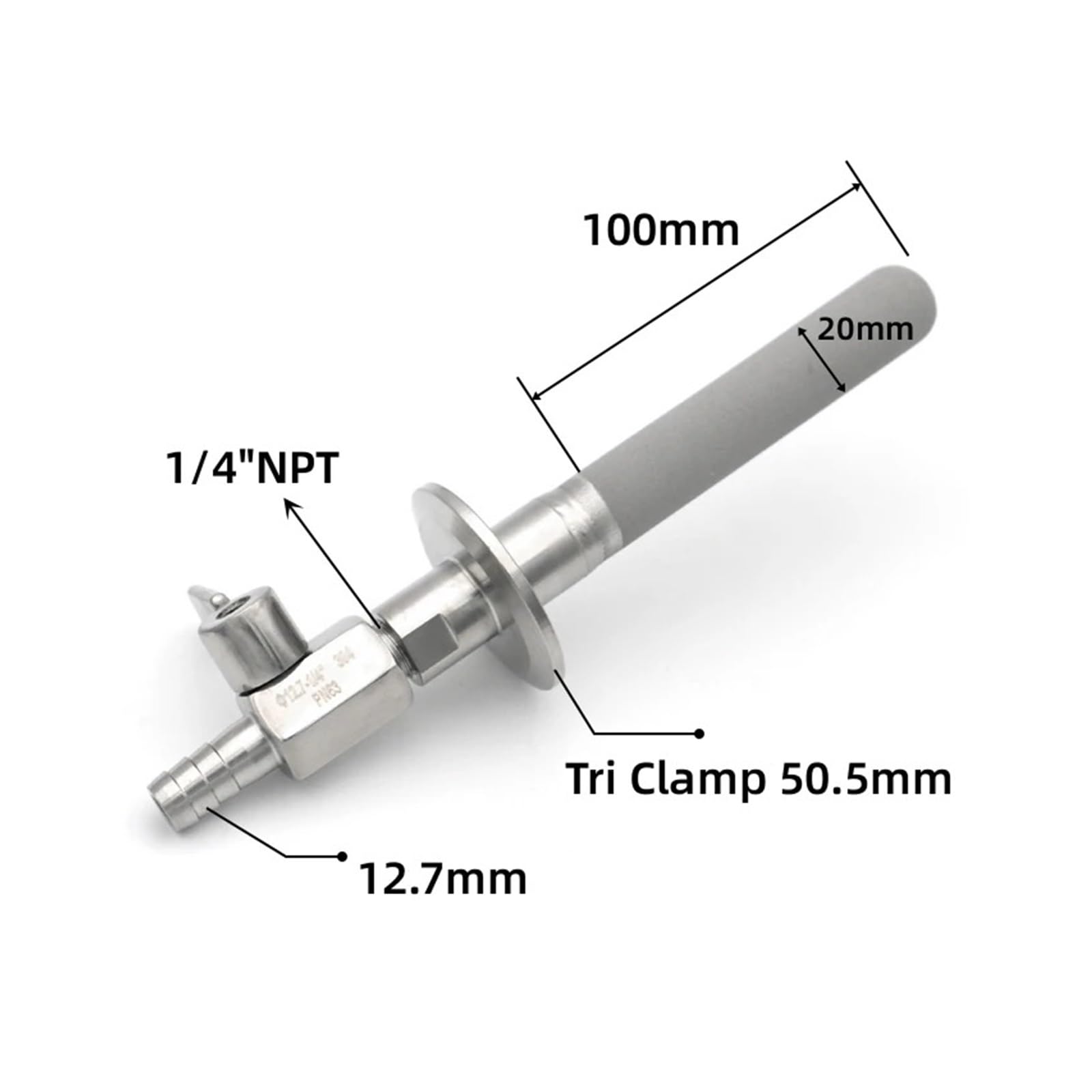 1 sztuka SS316L 50,5 Tri Clamp stal szlachetna 1/4" element filtrujący (z zaworem, 8 cala x tuleja 50,5)