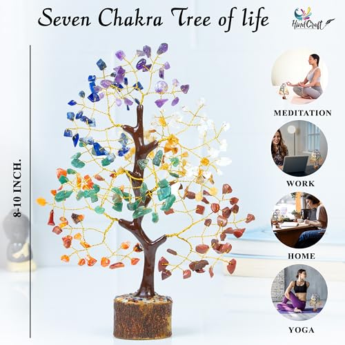 HindCraft Chakra Tree, Crystal Tree for Positive Energy - Crystals & Healing Stones - Feng Shui Seven Chakra Tree of Life Decor - Home Decorations for Living Room, 7 Chakra Tree, 200 Beads, 8-10" 4 51PrPdVAAUL