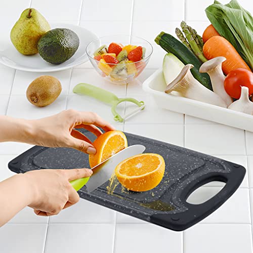 Chopping Board Set,3PCS Plastic Chopping Boards for Kitchen Non-Slip Cutting Boards with Grip Handle Juice Grooves Grinding Groove Large Chopping Boards for Meat Vegetables Fruits (Black) - Image 8