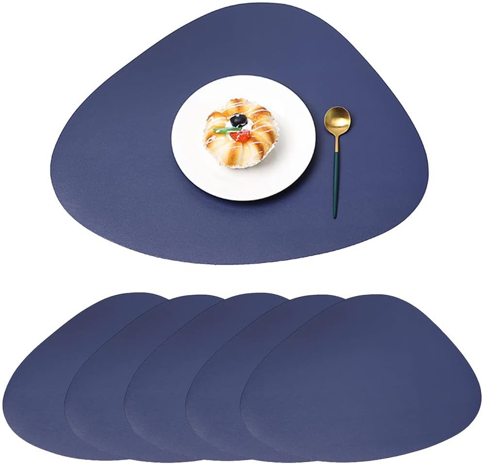 6pcs Washable Home Placemat Set Dinner Kitchen Decoration Wipeable Dining Table Heat Resistant Faux Leather (Color : Gray, Size : One Size) (Blue One Size)