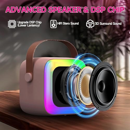 Image of Mini Karaoke Machine for Kids Teen Adults with 2 Wireless Microphones and LED Lights, Bluetooth 5.3 Connectivity, Toys for Party, Home, Gifts for 4 5 6 7 8 9 10 11 12+ Years Girls Boys