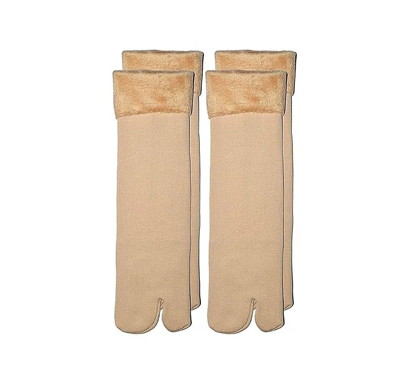Winter Season Thermal Toe socks Women Velvet Touch & Fluffy Fur Lining Ankle Length Woolen Thumb Warm socks for Women & Girls- Skin Color- Pack of 2-image-31