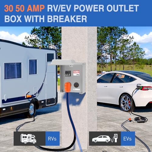 Image of Nilight 30 50 Amp RV Power Outlet Box with Breaker NEMA 14-50R TT-30R | 125 /250V Temporary Receptacle Panel ETL Listed Heavy Duty Enclosed Lockable Waterproof for EV Camper Van Travel Trailer