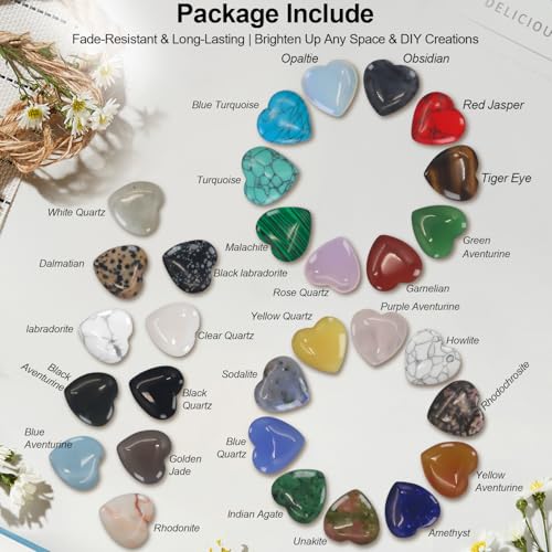 Image of Virekm 30PCS Amethyst Heart Healing Crystals Palm Thumb Gemstones Set | Love Stones for Chakra Reiki Balancing, Natural Healing Crystal Gifts for Men and Women