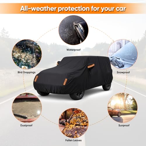 Image of Car Cover for Jeep Wrangler 4 Door 2006-2026 JK JL Outdoor Waterproof Sun Rain Snow Hail UV Protection with Driver Door Zipper