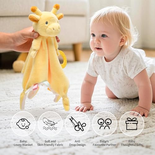 Image of Baby Security Blanket, Soft Loveys for Babies, Lovey for Newborn Boys and Girls, Deer Stuffed Animal, Baby Snuggle Toy with Teether & Textured Ribbons