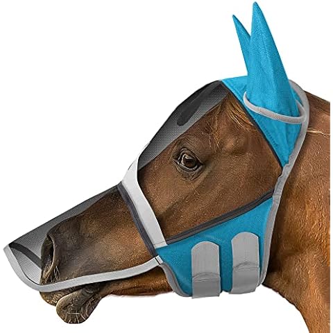 SmithBuilt Comfort Fly Mask with Ears and Long Nose for Horses (Teal, Cob) - Fleece Padding, Fine Mesh, UV Protection Cover