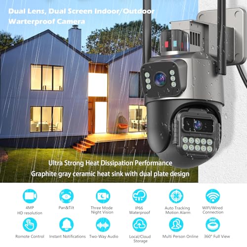 Guoanvision 6Mp Security Camera Outdoor,Dual Lens Outdoor Cameras For Home Security,Ip66 Waterproof,360° Outside Wifi Camera,Auto Tracking& Detection, 2-Way Audio,Night Vision,Sd/Cloud Storage thumb #1