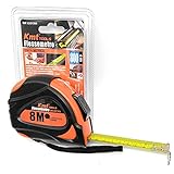 Longitud: 8 metros, Anchura de la cinta: 25 mm, Con botón para recoger la cinta, Punta imantada, Clip de sujección para el cinturón