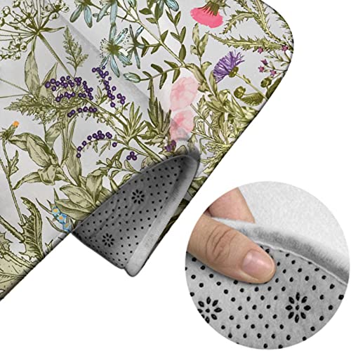 Badezimmerteppich-Set, 3-teilig, Bunte Blume, Pflanze, Blume, Vintage-Kräuter, Naturlandschaft, waschbare Badteppiche, rutschfest, mit Rückenpolster, Konturteppich und Toilettendeckelbezug – Bild 5