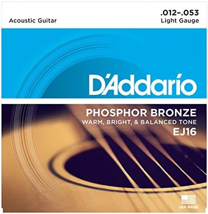 D'Addario EJ16 Phosphor Bronze Acoustic Guitar Strings, Light, 12-53 (5 Pack)