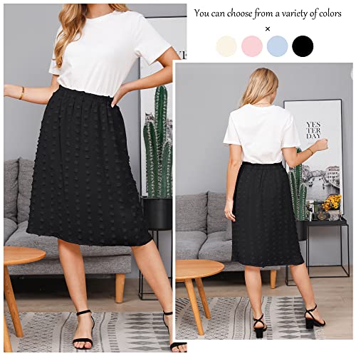 Ezcosplay Women's Boho Swiss Dot High Elastic Waist Pleated A-Line Midi Skirt4