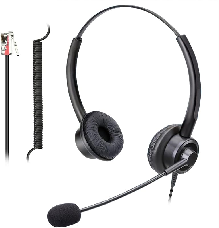 RJ9 Telephone Headset with Microphone Noise Cancelling for Landline Phones | Corded Office Phone Headsets for Polycom VVX250 VVX400 VVX500 ShoreTel 230 420 480 Mitel 5320e Avaya 1408 1416 5610 9508 NEC