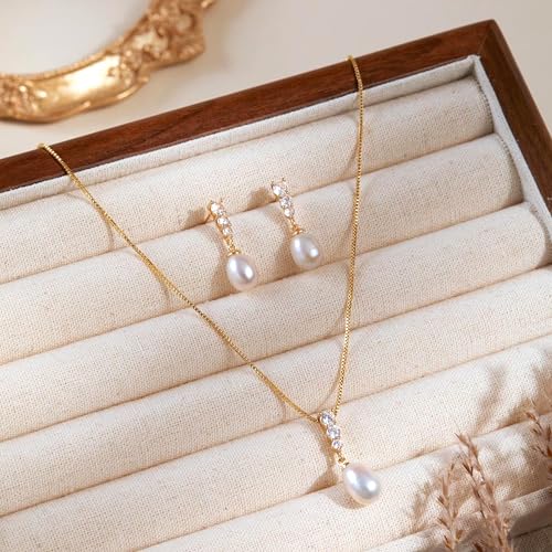 HENGSHENG Pearl Jewelry Set For Women Freshwater AAAA Pearl Pendant Necklace & Earrings 18K Gold Plated with Sparkling Cubic Zirconia Jewelry Set for Wedding Prom Gift by HENGSHENG - Used condition - Image 5
