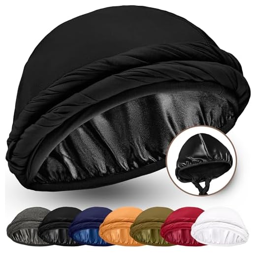 Silk Satin Lined Turban for Men Waves Durag Head Wrap Pre-Tied Skull Cap Turbans for Women Sleeping Bonnet Halo Turban Sleep Cap Hair Cover Soft Night Hat Hair Wrap Black