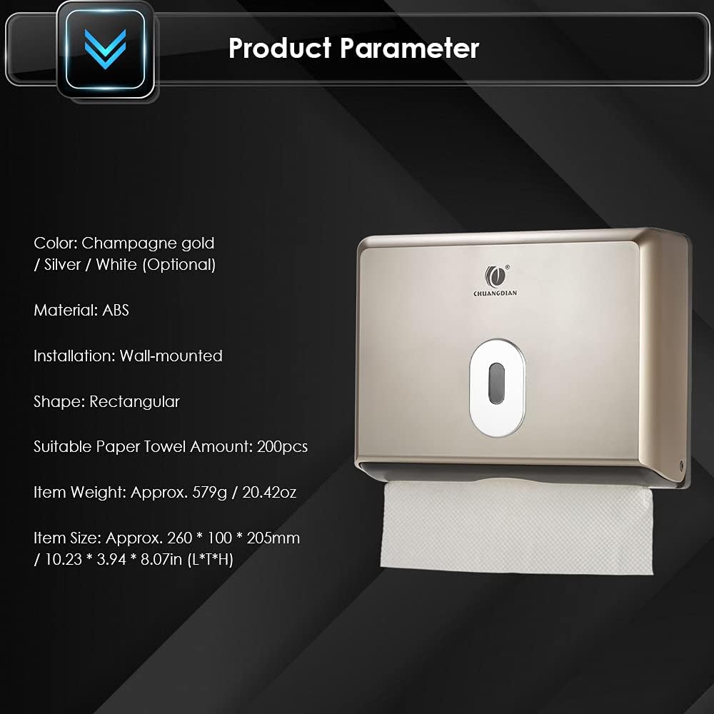Irishom Commercial Paper Hand Towel Holder, Toilet Tissue Dispenser, Wall-Mounted Bathroom Tissue Dispenser Tissue Box Holder for Multifold Paper Towels (Champagne Gold)