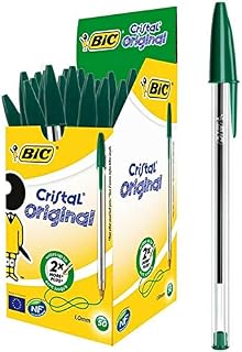 BIC Cristal ORIGINAL Medium Daily BALLPOINT PENS Biros 1.0 mm Everyday Essay Writing Home School Office Stationery Supplies Clear Barrel 4 Colours BLACK RED BLUE GREEN RGB Stick Pen (GREEN, 20 X PENS)