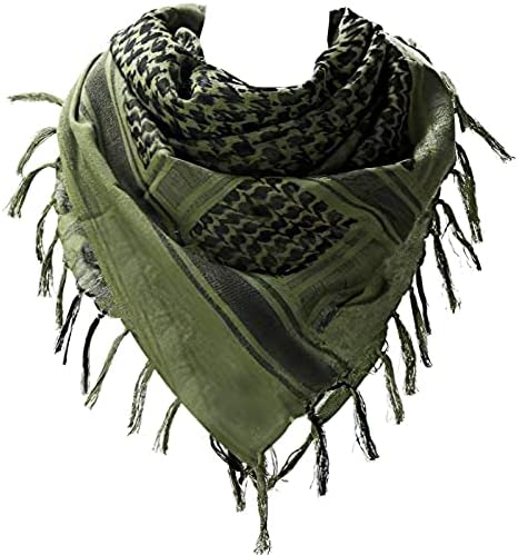100 percent Cotton Military Shemagh Arab Tactical Desert Keffiyeh Thickened Scarf Wrap for Women and Men, Army Green, One Size