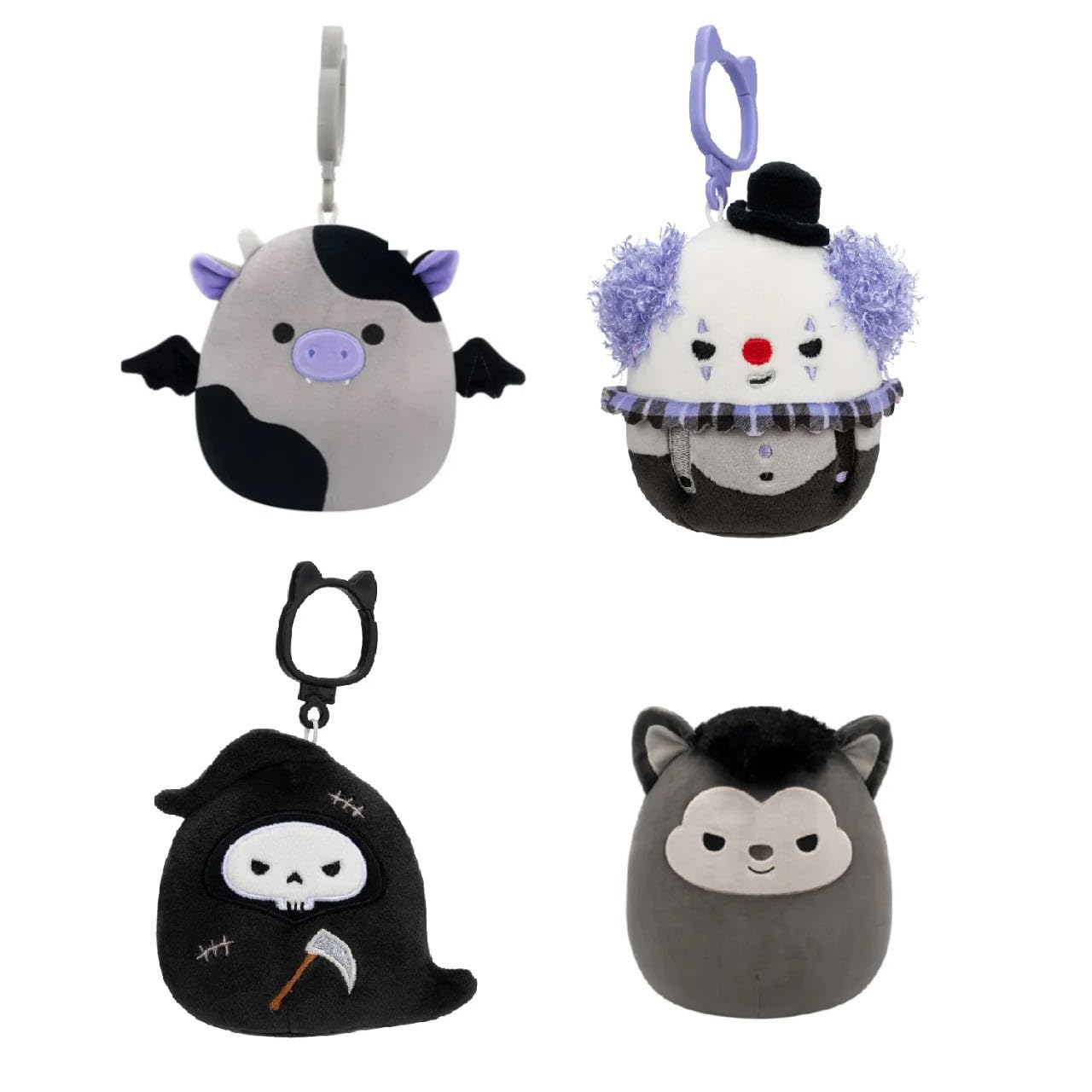 Squishmallows 2024 Halloween Squad 3.5" Mini Plush Doll Clip Keychain, Set of 4, Multicolor