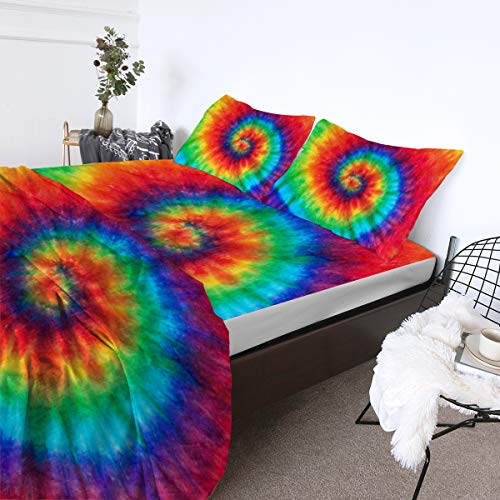 BlessLiving Tie Dye Sheet Set, Full Size, 4 Piece Set, Spiral Tie Dye Bedding with Deep Pocket, Wrinkle, Fade Resistant and Machine Washable