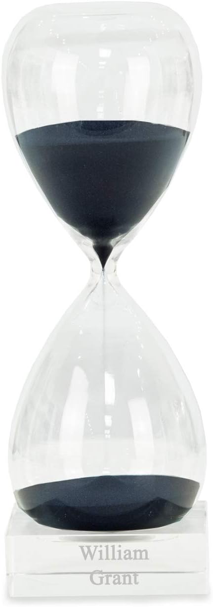 Bey-Berk Personalized 60-Minute Crystal Sand Timer (Navy), 10.5" Hand-Blown Hourglass with Navy Sand on Clear Crystal Base