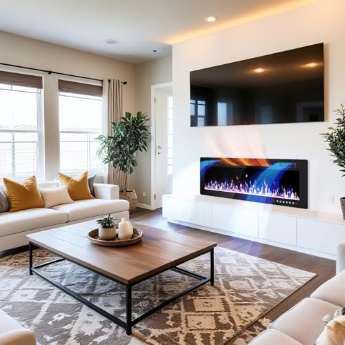 50 Inch Electric Fireplace, Ultra-Thin Fire Places Electric Fireplace Inserts Recessed and Wall Mounted with Remote Control & Touch Screen, 750W/1500W Fireplace Electric Heater with Timer, Multi-Flame - Thumbnail 7