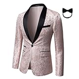 Mgnaie Dinner Jackets for Men Slim Fit Fashion Floral Shawl Lapel Tuxedo Blazer for Prom Party with Bow Tie