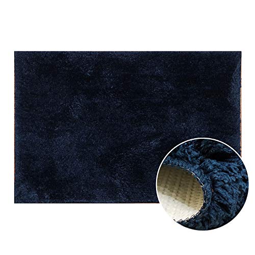 Image of Purav Light 2200 GSM Soft Fluffy Runner Mats (1.33 x 2 ft, Navy Blue)| Durable & Washable Bedside Runner for Bedroom, Mat for Bathroom, Living Room Floor Home Decoration with Anti Skid Backing