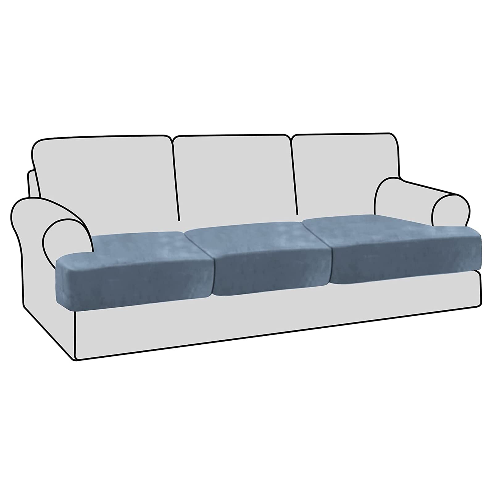 GEBIN Stretch Velvet T Cushion Sofa Slipcovers, Individually Sofa Cushion Covers for Cushion Couch Seat Cushion Covers, Sofa Seat Cushion Covers with Elastic Bands (Stone Blue,3 Seater/Sofa)