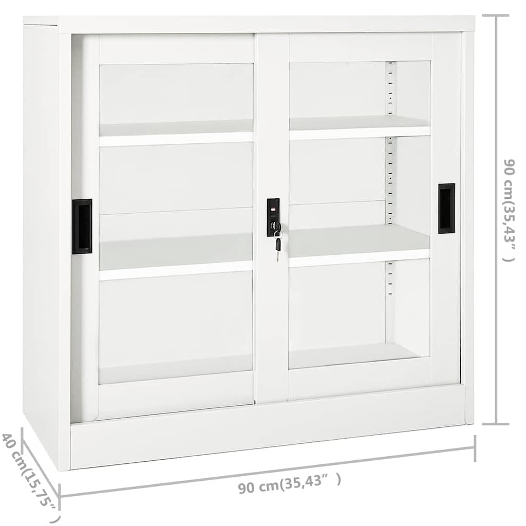 Armoire à Portes coulissantes en Acier Blanc 90x40x90 cm avec Serrure 2 étagères réglables pour Bureau Rangement dossiers Organisation Stockage sécurisé