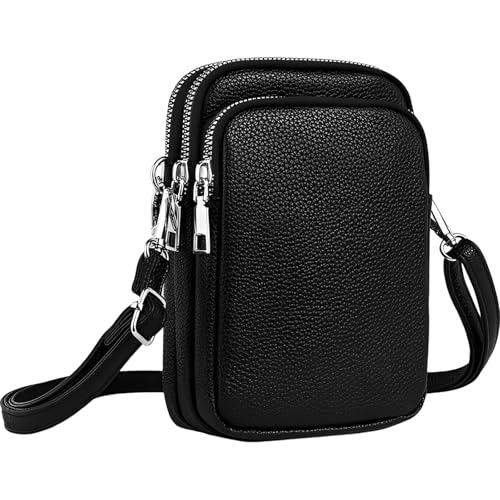 Soft Leather Crossbody Phone Bag Triple Zip Pocket Cell Phone Purse Wallet Mini Shoulder Handbag for Women