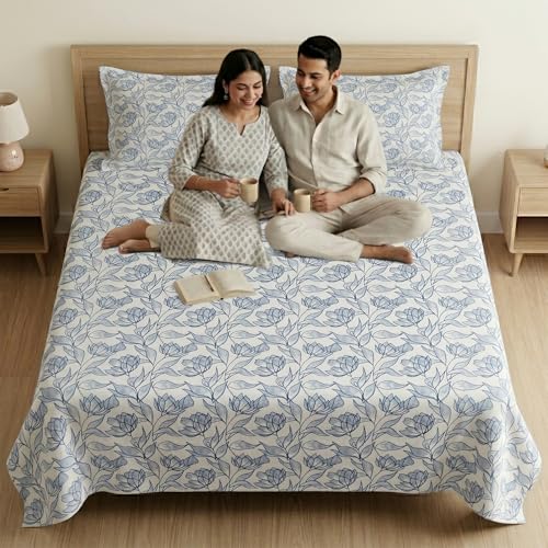Image of Mafatlal 186 TC Metro Cotton King Size Bedsheet | 108 x 108 Inch| Soft, Breathable & Lightweight |Includes 2 Pillow Covers