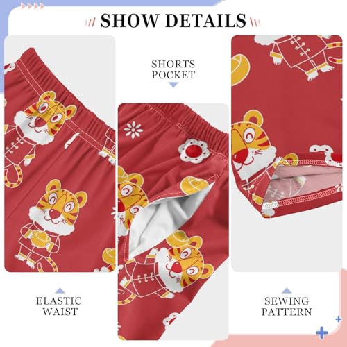 Tiger Chinese New Year Boys Long Pants Soft Trousers Elastic Waist Kids Lounge Bottoms with Pockets S-XL4