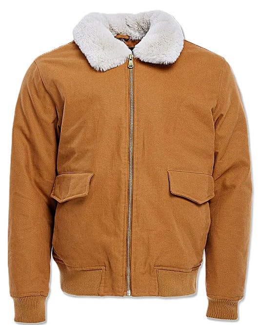 Men's Wheat Work Jacket with Shearling Collar and Hidden Front Pockets