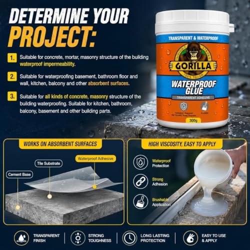 Image of Go Well Transparent Waterproof Glue 300gm with Brush, Roof Leakage Crack Seal Agent Roof Water Leakage Solution Water Proof Glue For Wall, Ceramic,Stone, Glass,Bricks, Tile,Plastic (300 GM / 1 PACK)