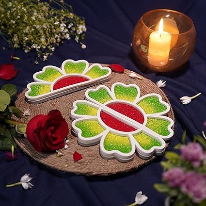 Klassie| Flower Wooden Rangoli Stencil/Cutout | Unique Decoration for Festival, Wedding, Stage, Table, Floor, Puja, Diwali, Pongal, Navratri, DIY Projects| 3D, Reusable, Portable| 6*3 Inches| Set of 6