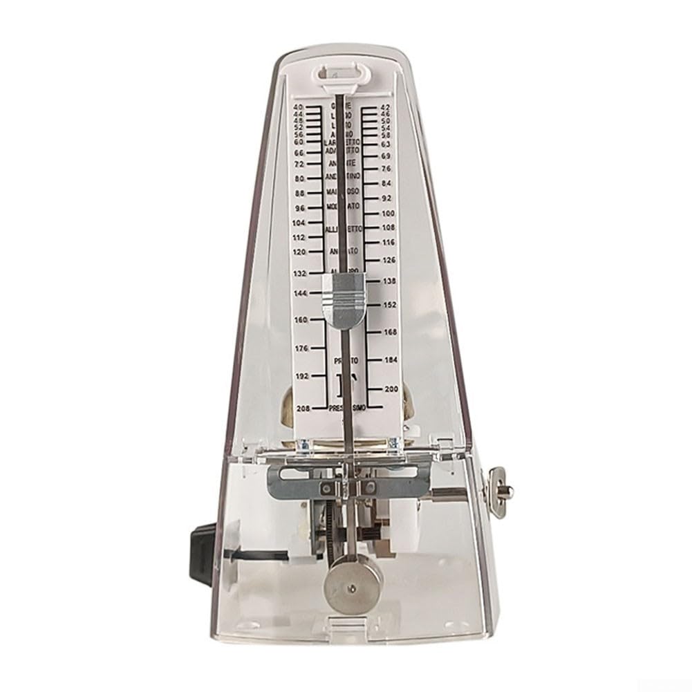 Metrónomo mecánico tipo torre con campana, para temporizador de péndulo mecánico tradicional para piano, guitarra, bajo, violín (transparente)