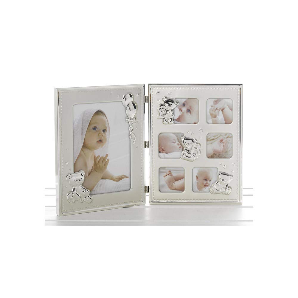 Two Tone Teddy Double Frame for 7 Pictures Christening Present
